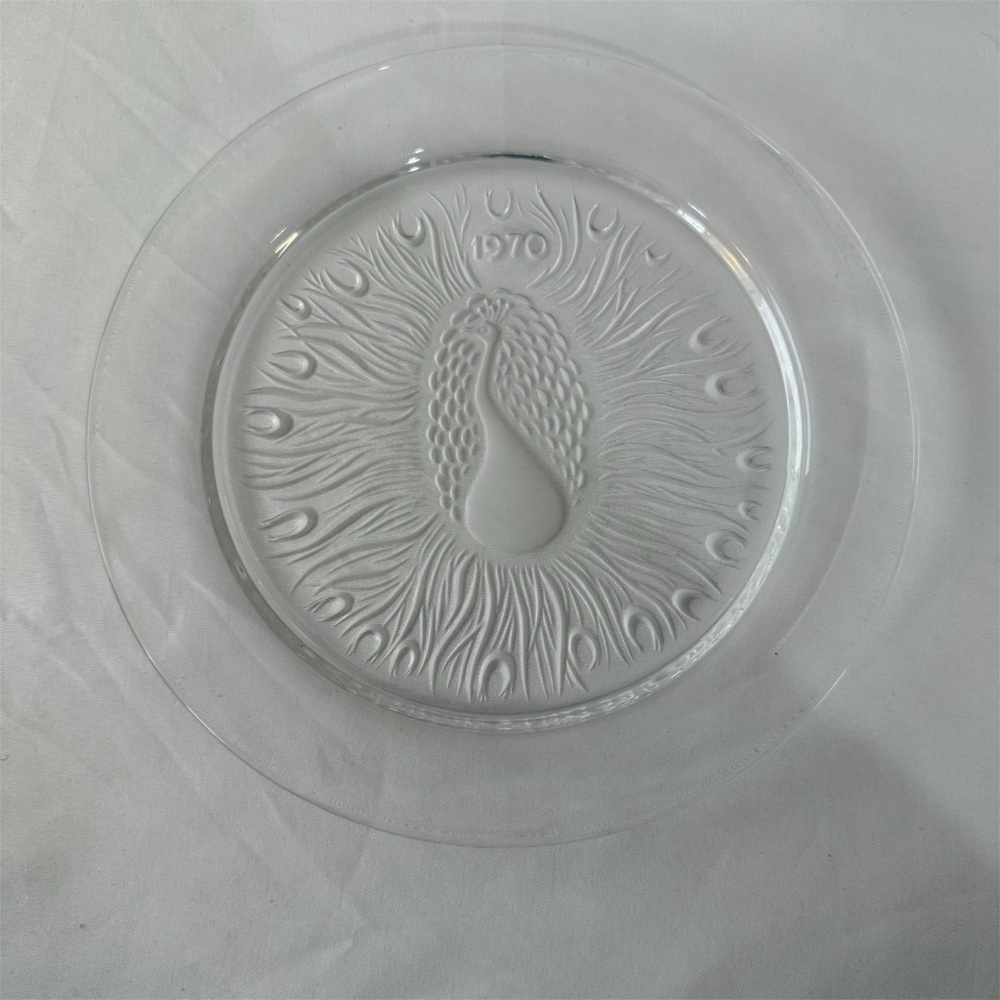 LALIQUE FRANCE CRYSTAL COLLECTOR PLATE LIMITED EDITION 1970 ~ PEACOCK ~ SIGNED - Picture 2 of 9